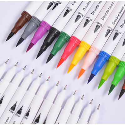 Hot Selling Dual Tip water color Brush Pen with 0.4MM  Fineliner Tip Art Marker